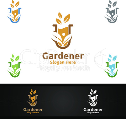 Lab Gardener Logo with Green Garden Environment or Botanical Agriculture