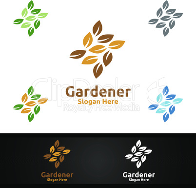 Gardener Logo with Green Garden Environment or Botanical Agriculture