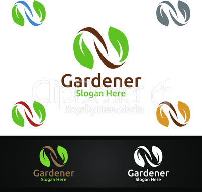 Infinity Gardener Logo with Green Garden Environment or Botanical Agriculture