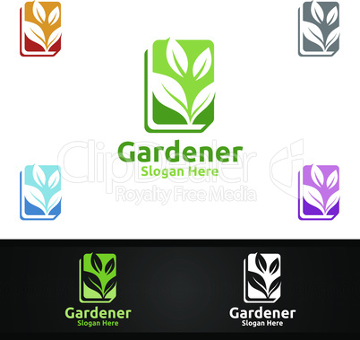 Book Gardener Logo with Green Garden Environment or Botanical Agriculture