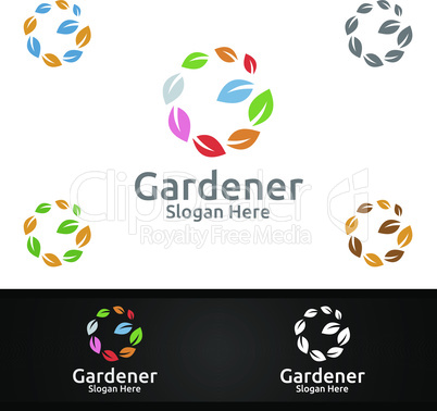 Global Gardener Logo with Green Garden Environment or Botanical Agriculture