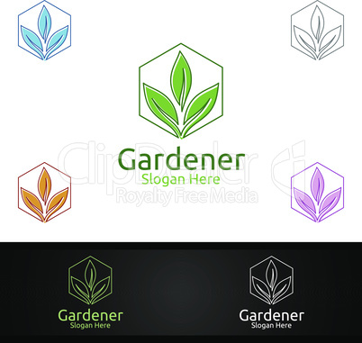 Gardener Care Logo with Green Garden Environment or Botanical Agriculture