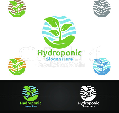 Hand Hydroponic Gardener Logo with Green Garden Environment or Botanical Agriculture Design