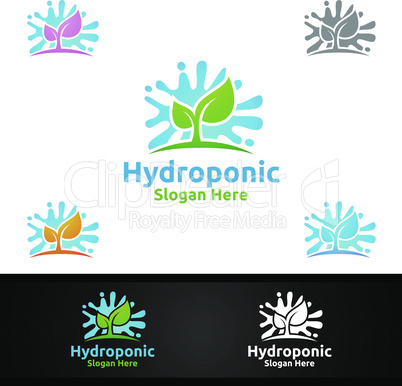 Water Hydroponic Gardener Logo with Green Garden Environment or Botanical Agriculture Design