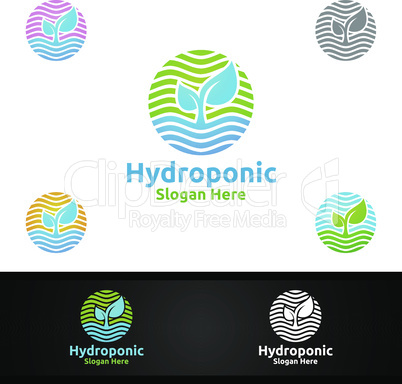 Sun Rise Hydroponic Gardener Logo with Green Garden Environment or Botanical Agriculture Design