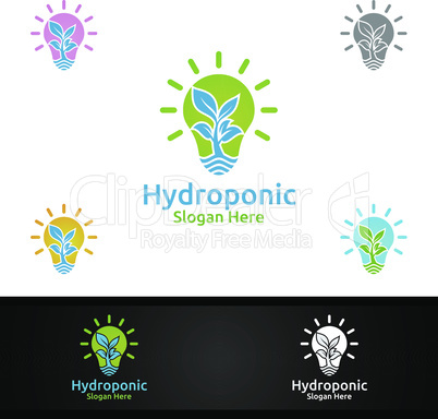 Idea Hydroponic Gardener Logo with Green Garden Environment or Botanical Agriculture Design