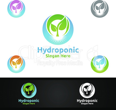 Root Hydroponic Gardener Logo with Green Garden Environment or Botanical Agriculture Design
