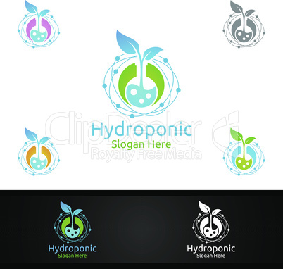Lab Hydroponic Gardener Logo with Green Garden Environment or Botanical Agriculture Design