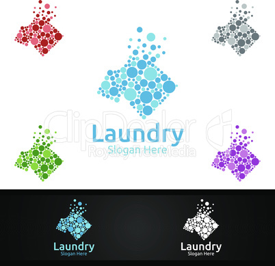 Click Laundry Dry Cleaners Logo with Clothes, Water and Washing Concept