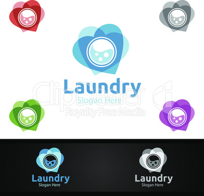 Love Laundry Dry Cleaners Logo with Clothes, Water and Washing Concept