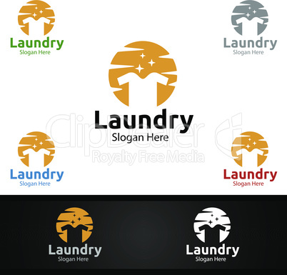 Laundry Dry Cleaners Logo with Clothes, Water and Washing Concept