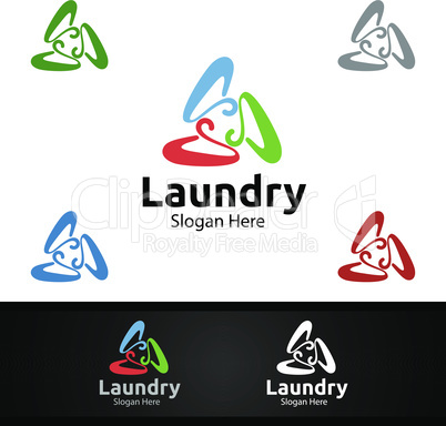 Hangers Laundry Dry Cleaners Logo with Clothes, Water and Washing Concept