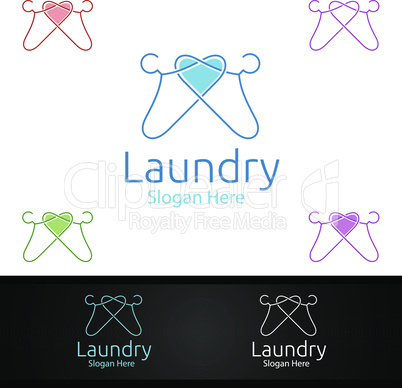 Love Laundry Dry Cleaners Logo with Clothes, Water and Washing Concept