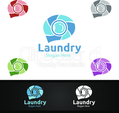 Call Laundry Dry Cleaners Logo with Clothes, Water and Washing Concept