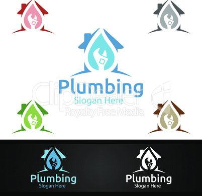 Plumbing Logo with Water and Fix Home Concept