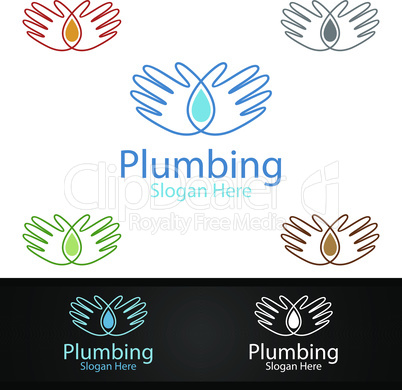 Plumbing Logo with Water and Fix Home Concept