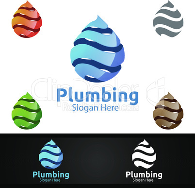 3D Plumbing Logo with Water and Fix Home Concept