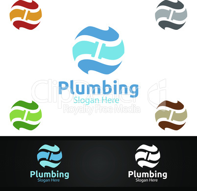 Global Plumbing Logo with Water and Fix Home Concept