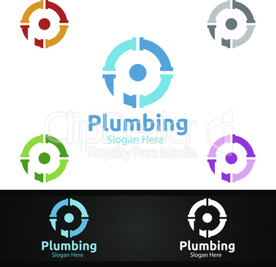 Letter P Plumbing Logo with Water and Fix Home Concept