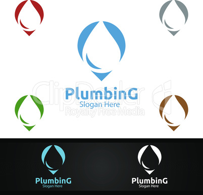 Pin Plumbing Logo with Water and Fix Home Concept