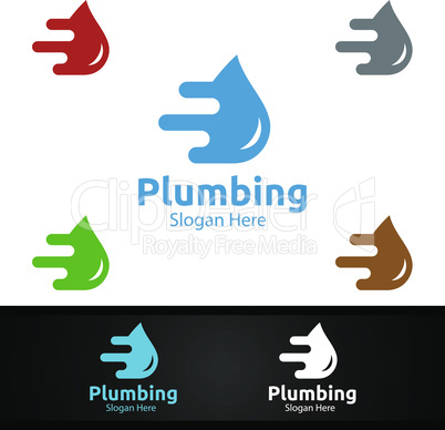 Fast Plumbing Logo with Water and Fix Home Concept