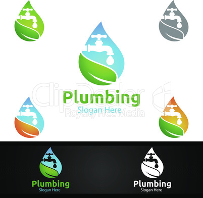 Eco Plumbing Logo with Water and Fix Home Concept