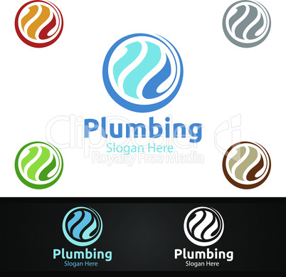 Global Plumbing Logo with Water and Fix Home Concept