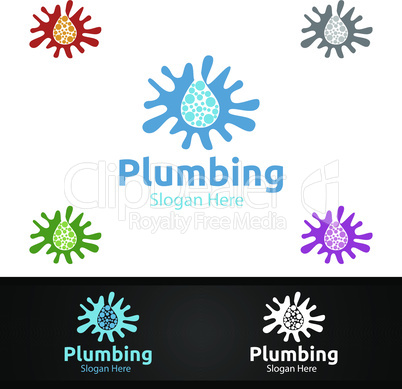 Splash Plumbing Logo with Water and Fix Home Concept