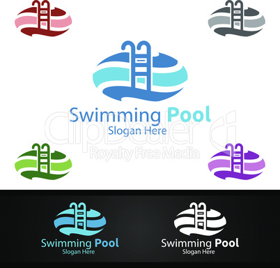 Swimming Pool Service Logo with Cleaning Pool and Maintenance Concept