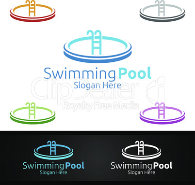 Swimming Pool Service Logo with Cleaning Pool and Maintenance Concept