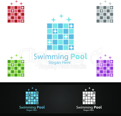 Swimming Pool Service Logo with Cleaning Pool and Maintenance Concept