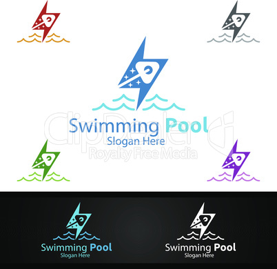 Fast Swimming Pool Service Logo with Cleaning Pool and Maintenance Concept