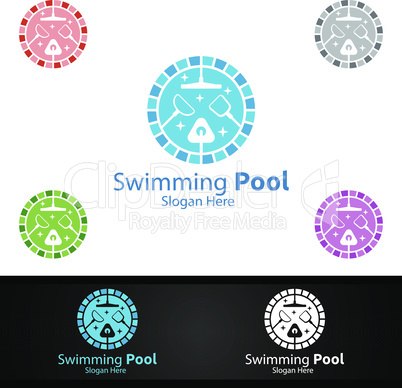 Swimming Pool Service Logo with Cleaning Pool and Maintenance Concept