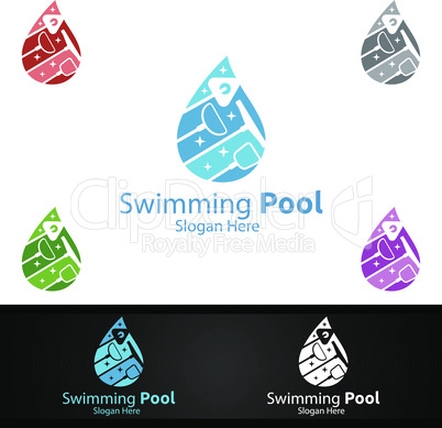 Swimming Pool Service Logo with Cleaning Pool and Maintenance Concept