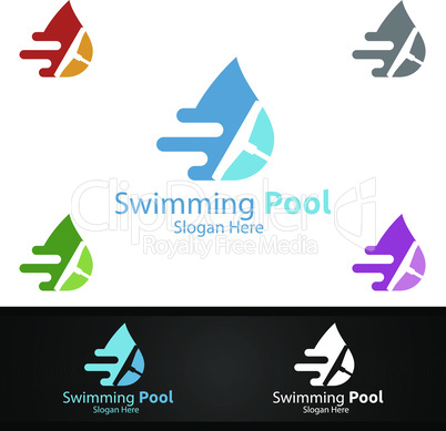 Swimming Pool Service Logo with Cleaning Pool and Maintenance Concept