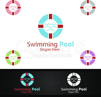 Swimming Pool Service Logo with Cleaning Pool and Maintenance Concept