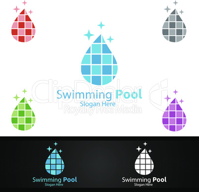 Swimming Pool Service Logo with Cleaning Pool and Maintenance Concept