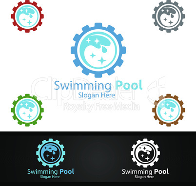 Swimming Pool Service Logo with Cleaning Pool and Maintenance Concept