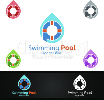 Letter P Swimming Pool Service Logo with Cleaning Pool and Maintenance Concept