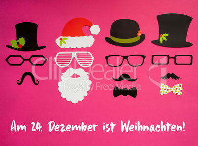 Santa Claus, Set Of Mask, Hat, Pink Background, Weihnachten Means Christmas