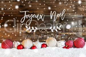 Christmas Ball Ornament, Snow, Joyeux Noel Means Merry Christmas, Snowflakes
