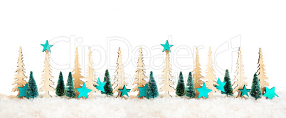 Christmas Tree Banner, Turquoise Star Decoration, Isolated Background, Snow