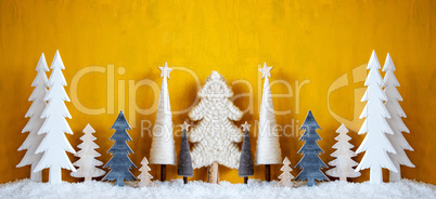 Banner, Christmas Trees, Snow, Yellow Background, Copy Space