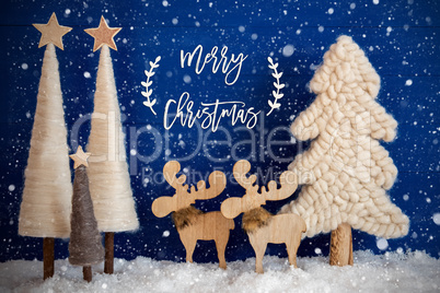 Christmas Tree, Moose, Snow, Text Merry Christmas, Snowflakes
