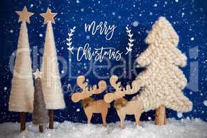 Christmas Tree, Moose, Snow, Text Merry Christmas, Snowflakes