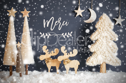 Christmas Tree, Moose, Moon, Stars, Snow, Merci Means Thank You, Snowflakes