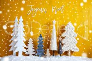 Christmas Tree, Snowflakes, Yellow Background, Joyeux Noel Means Merry Christmas