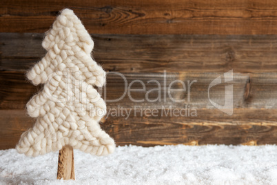 Fabric Christmas Tree, Snow, Copy Space, Brown Wooden Rustic Background