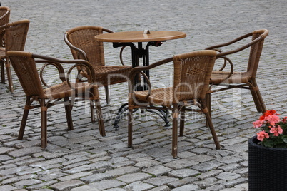 Typical view of the City street with tables in Germany