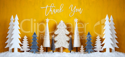 Banner, Christmas Trees, Snow, Yellow Background, Thank You